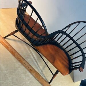Wood Windsor Tete a Tete Chair, Miniature Doll Size Windsor Gossip Bench 14"